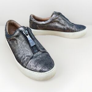 Frye Lena Zip Up Metallic Leather Zip Sneakers